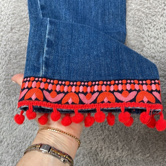 Boden Jeans Women's 8 Long The Cambridge Ankle Skimmer Embroidery Pom Poms Boho - Picture 7 of 16